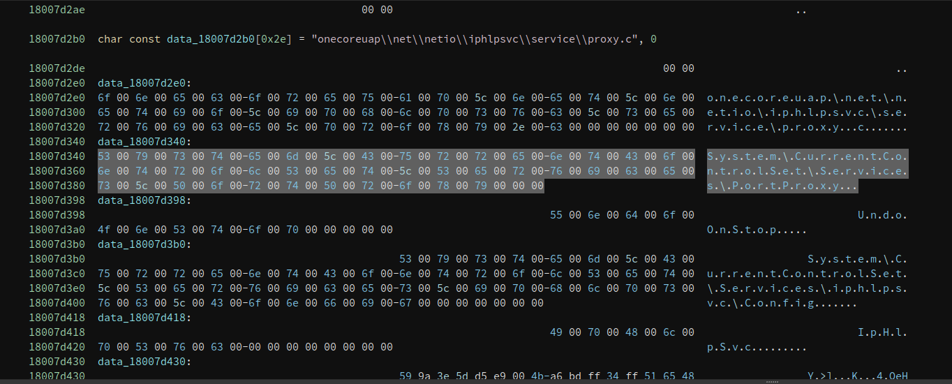Reference to a registry key with 'PortProxy' word inside
