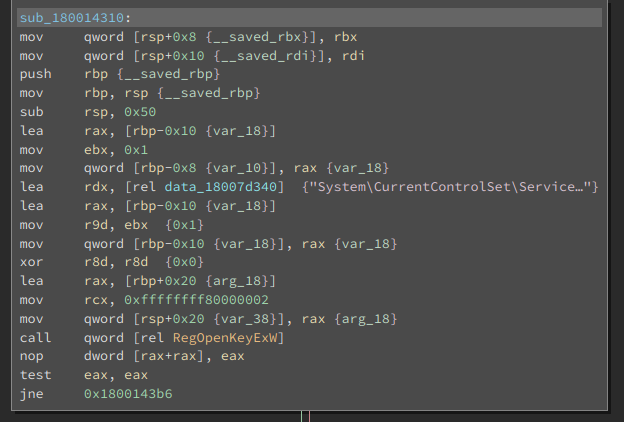 Function chunk that references the registry key found