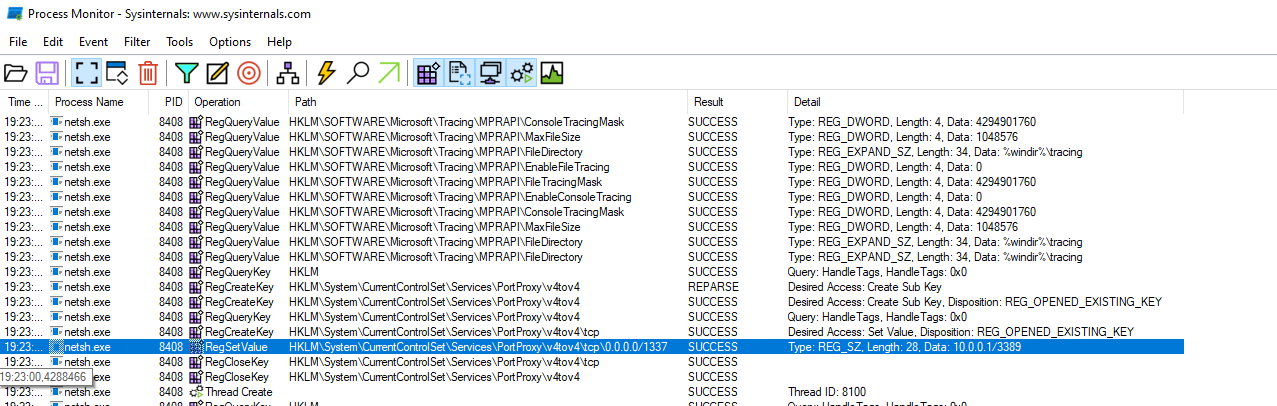 Netsh setting a registry value