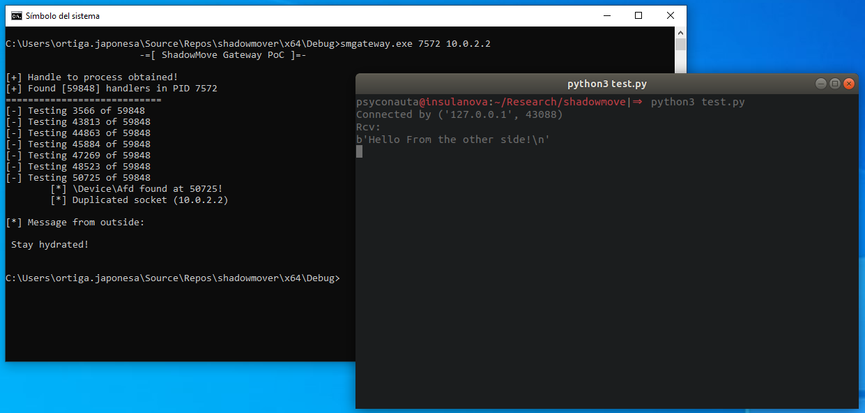 Communication using a hijacked socket.