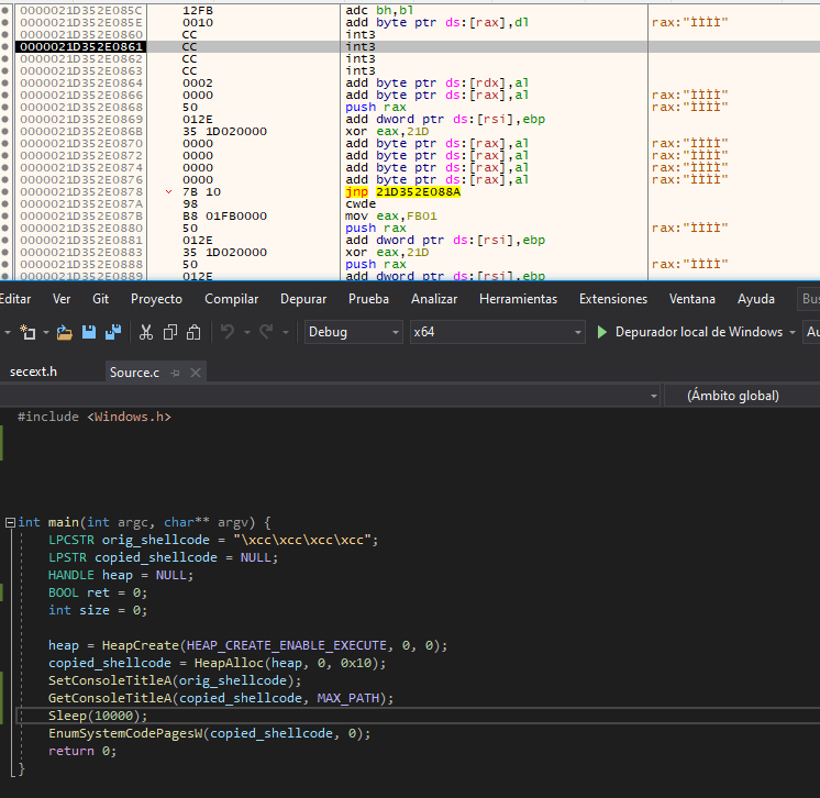 Shellcode copied using a Set/Get pair